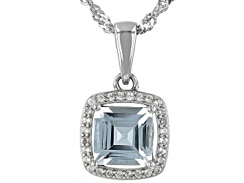 Picture of Blue Aquamarine Rhodium Over Sterling Silver Pendant with Chain 1.14ctw