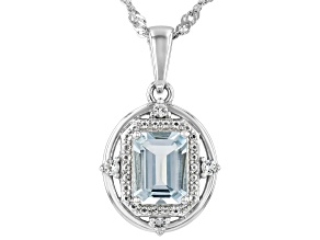 Blue Aquamarine Rhodium Over Sterling Silver Pendant with Chain 1.40ctw
