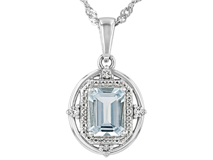 Blue Aquamarine Rhodium Over Sterling Silver Pendant with Chain 1.40ctw