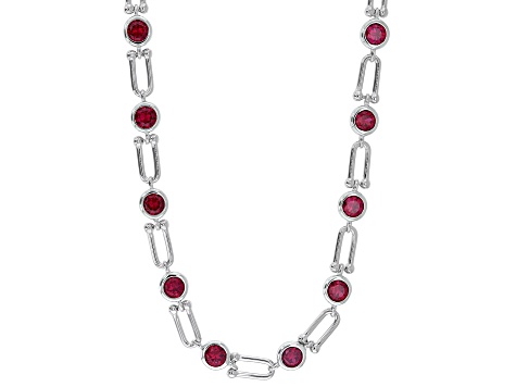Red Lab Created Ruby Rhodium Over Sterling Silver Necklace