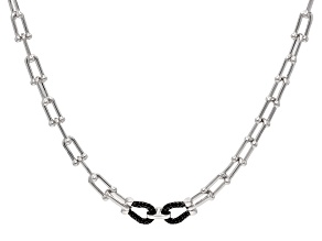 Black Spinel Rhodium Over Sterling Silver Stirrup Link Necklace 0.61ctw