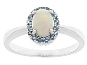 Australian Coober Pedy Opal with London Blue Topaz Rhodium Over Sterling Silver Ring 0.15ctw
