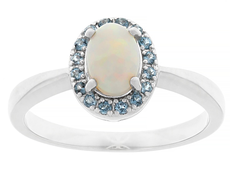 Australian Coober Pedy Opal with London Blue Topaz Rhodium Over Sterling Silver Ring 0.15ctw