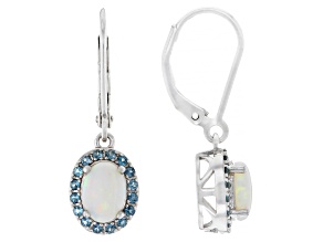 White Australian Coober Pedy Opal With London Blue Topaz Rhodium Over Silver Earrings 0.48ctw