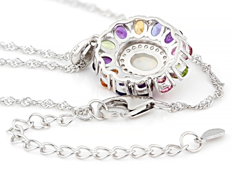 White Australian Coober Pedy Opal Rhodium Over Silver Pendant with Chain 2.04ctw
