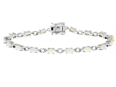 White Australian Coober Pedy Opal Rhodium Over Sterling Silver Bracelet