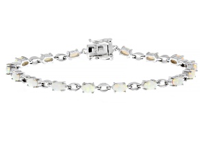 White Australian Coober Pedy Opal Rhodium Over Sterling Silver Bracelet