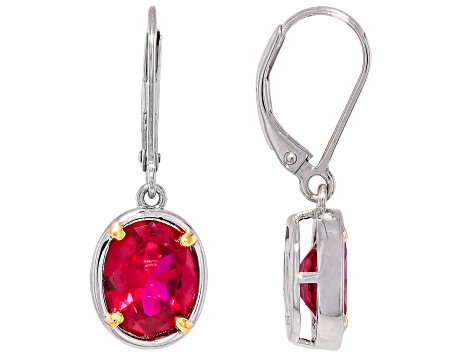 Lab Created Ruby Rhodium and 18k Yellow Gold Over Sterling Silver Two-Tone Earrings 5.17ctw