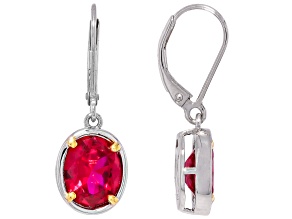 Lab Created Ruby Rhodium and 18k Yellow Gold Over Sterling Silver Two-Tone Earrings 5.17ctw