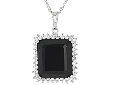 Black Spinel Rhodium Over Sterling Silver Pendant with Chain 16.58ctw