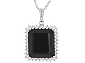 Black Spinel Rhodium Over Sterling Silver Pendant with Chain 16.58ctw