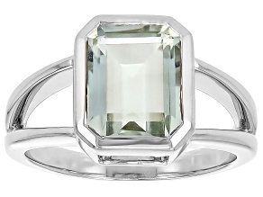 Green Prasiolite Rhodium Over Sterling Silver Ring 1.96ctw