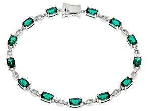 Lab Created Emerald Rhodium Over Sterling Silver Bracelet 5.85ctw