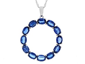 Blue Kyanite Rhodium Over Sterling Silver Pendant with Chain 10.71ctw