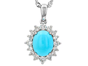 Blue Sleeping Beauty Turquoise Rhodium Over Sterling Silver Pendant with Chain 0.50ctw