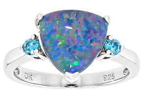 Australian Opal Triplet Rhodium Over Sterling Silver Ring 2.66ctw