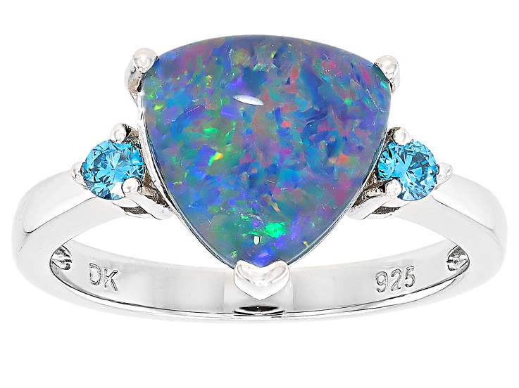 その他 B16 special set opal Australian Opal Triplet Rhodium Over Sterling Silver Ring 2.66ctw