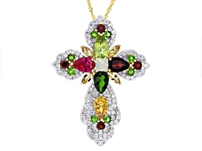 White Lab Created Sapphire Rhodium And 18k Gold Over Sterling Silver Pendant with Chain 11.19ctw