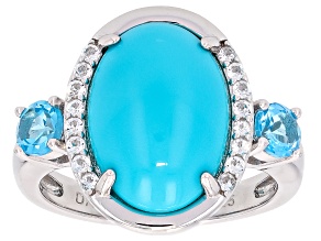 Blue Sleeping Beauty Turquoise Rhodium Over Sterling Silver Ring 1.00ctw