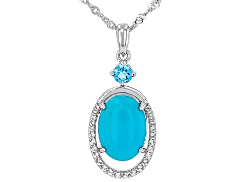 Sleeping Beauty Turquoise Rhodium Over Sterling Silver Pendant with Chain 0.90ctw