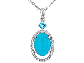 Sleeping Beauty Turquoise Rhodium Over Sterling Silver Pendant with Chain 0.90ctw