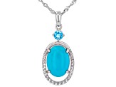 Sleeping Beauty Turquoise Rhodium Over Sterling Silver Pendant with Chain 0.90ctw