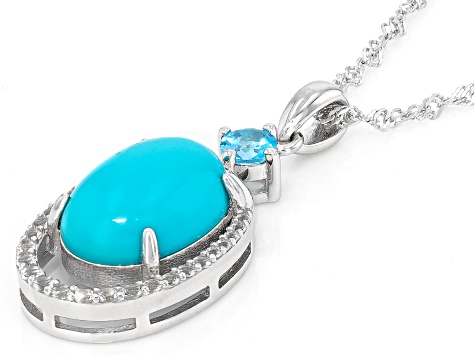 Sleeping Beauty Turquoise Rhodium Over Sterling Silver Pendant with Chain 0.90ctw