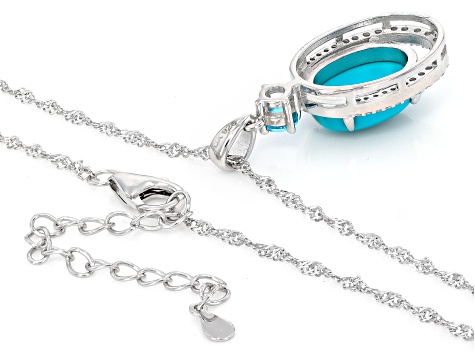 Sleeping Beauty Turquoise Rhodium Over Sterling Silver Pendant with Chain 0.90ctw