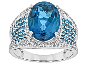 London Blue Topaz Rhodium Over Sterling Silver Ring 7.12ctw