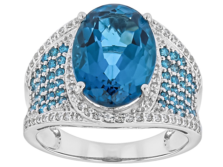 London Blue Topaz Rhodium Over Sterling Silver Ring 7.12ctw