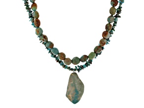 Blue Turquoise Rhodium Over Sterling Silver Necklace