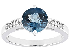 London Blue Topaz With White Zircon Rhodium Over Sterling Silver Ring 2.12ctw