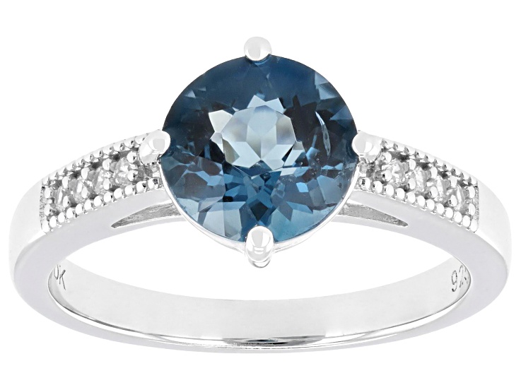 London Blue Topaz With White Zircon Rhodium Over Sterling Silver Ring 2.12ctw