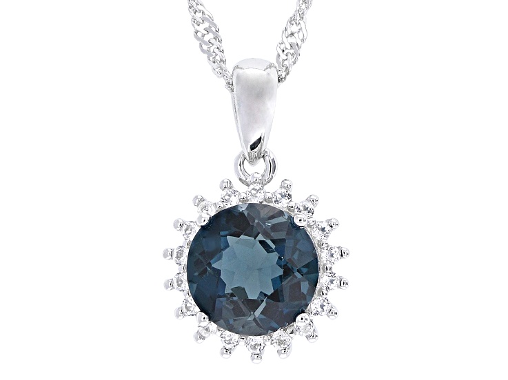 London Blue Topaz Rhodium Over Sterling Silver Pendant with Chain London Blue Topaz Rhodium Over Sterling Silver Pendant with Chain