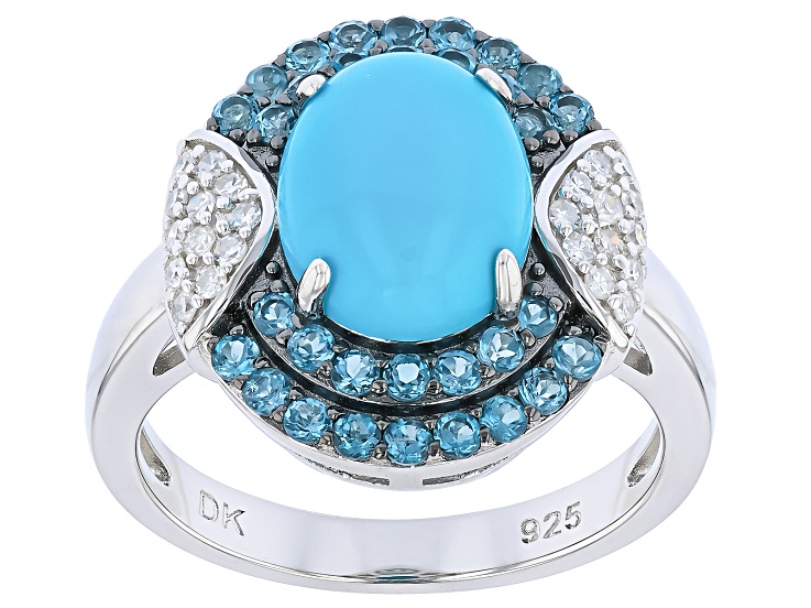 Blue Sleeping Beauty Turquoise Rhodium Over Sterling Silver Ring 0.66ctw