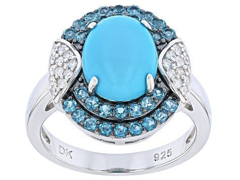 Blue Sleeping Beauty Turquoise Rhodium Over Sterling Silver Ring 0.66ctw