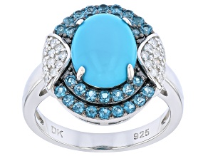 Blue Sleeping Beauty Turquoise Rhodium Over Sterling Silver Ring 0.66ctw
