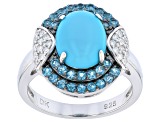 Blue Sleeping Beauty Turquoise Rhodium Over Sterling Silver Ring 0.66ctw