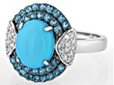 Blue Sleeping Beauty Turquoise Rhodium Over Sterling Silver Ring 0.66ctw