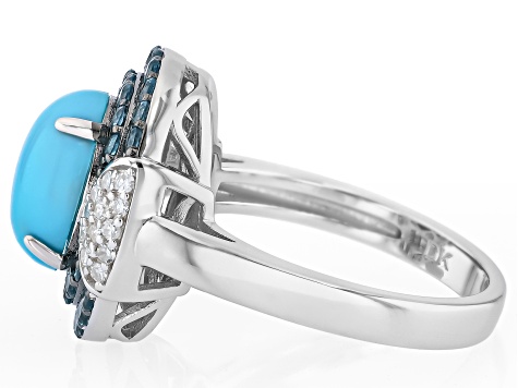 Blue Sleeping Beauty Turquoise Rhodium Over Sterling Silver Ring 0.66ctw
