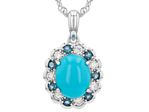 Blue Sleeping Beauty Turquoise Rhodium Over Sterling Silver Pendant with Chain
