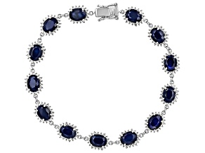 Blue Sapphire With White Topaz Rhodium Over Sterling Silver Bracelet 20.07ctw