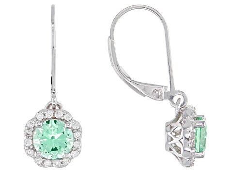 Green Lab Created Spinel With White Zircon Rhodium Over Sterling
