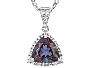 Lab Created Alexandrite With White Zircon Rhodium Over Sterling Silver Pendant with Chain 2.99ctw