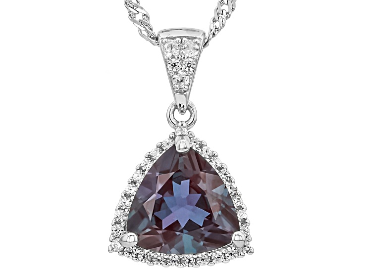 Lab Created Alexandrite With White Zircon Rhodium Over Sterling Silver Pendant with Chain 2.99ctw