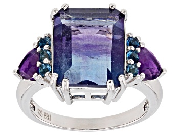 Picture of Bi-Color Fluorite Rhodium Over Sterling Silver Ring 7.07ctw