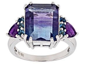Bi-Color Fluorite Rhodium Over Sterling Silver Ring 7.07ctw