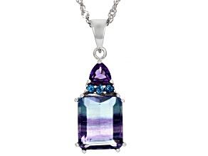 Bi-Color Fluorite Rhodium Over Sterling Silver Pendant with Chain 6.85ctw