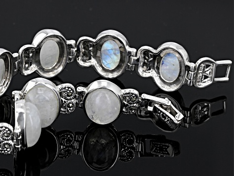 White Rainbow Moonstone Sterling Silver Bracelet