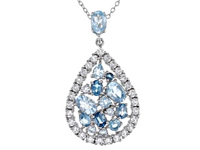 Blue topaz mix rhodium over silver pendant with chain 4.29ctw